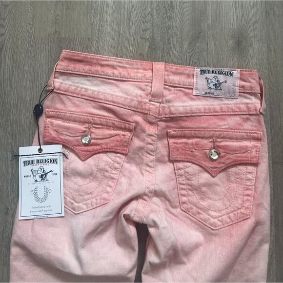 NWT True Religion Swarovski Crystals Leggings Pink Skinny Jeans Misses Size 25 - Picture 6 of 15
